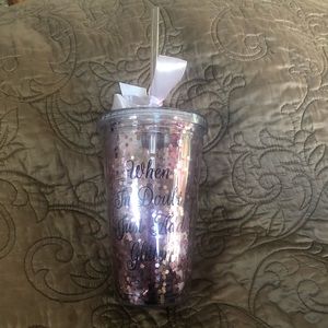 Glitter tumbler with body wash and pouf